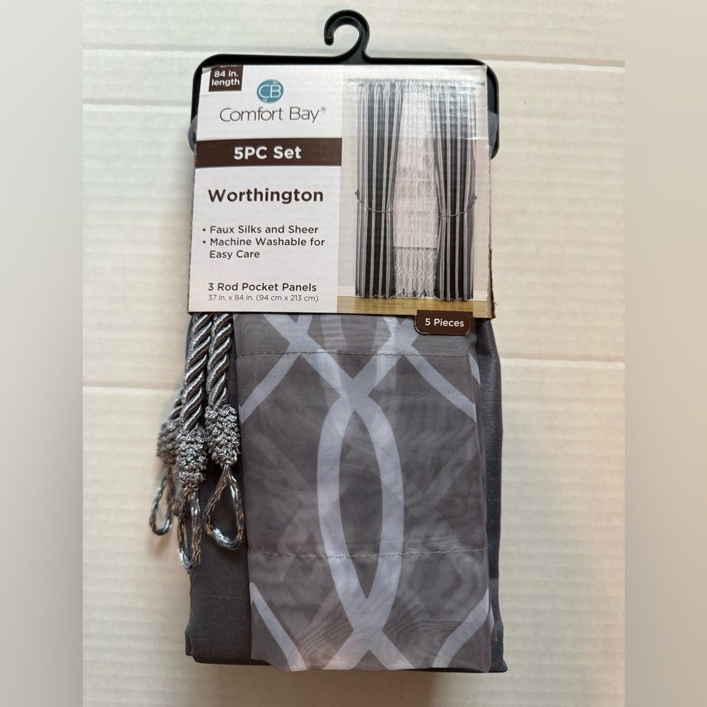 Comfort Bay Worthington Curtains Drapes 5pc Set 37” x 84” NEW NIP